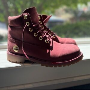 Timberland Burgundy Boots with Gold Accents